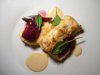High angle view of dessert served in plate