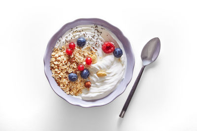 High angle view of breakfast served in bowl