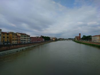 River amidst buildings in city against sky