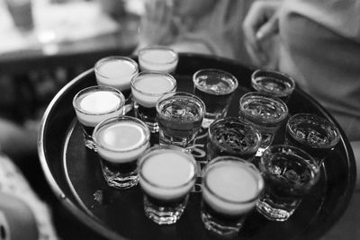 High angle view of drink on table