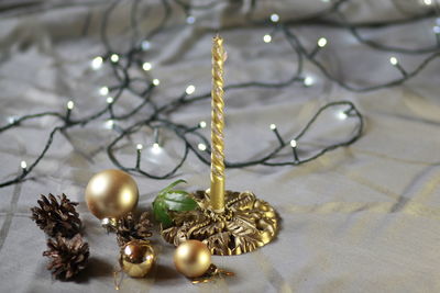 Close-up of christmas decoration on floor