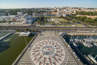 High angle view of buildings in city