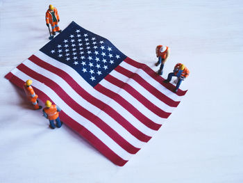 High angle view of people relaxing in flag