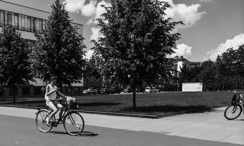 Bicycle parked on road