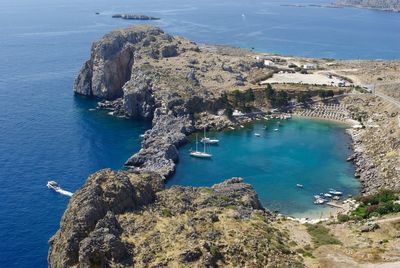 High angle view of bay and rocks