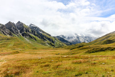 Greina high plateau in swiss alps