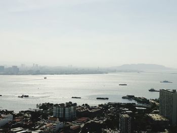 High angle view of city buildings