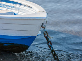 High angle view of sailboat moored in sea