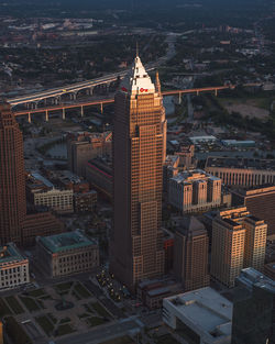 High angle view of buildings in city