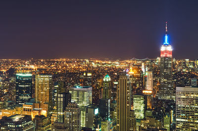 Horizontal shot of new york city from above at night