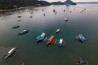 High angle view of boats in sea