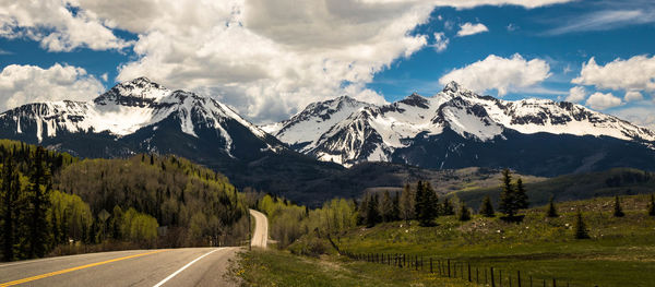 Panoramic view of snowcapped mountains against sky