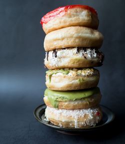 Close-up of stack on table