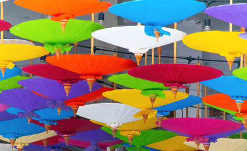 Low angle view of multi colored lanterns