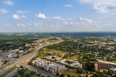 High angle view of san antonio tx cityscape against sky