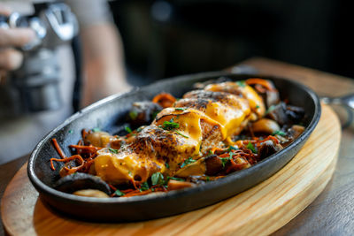 Close-up of food in plate on table