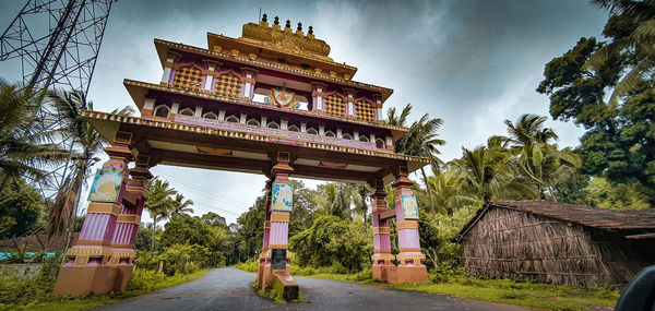 View of temple against building