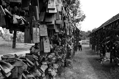 Wooden wish cards hanging outside temple