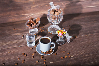High angle view of coffee on table