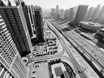 High angle view of street amidst buildings in city