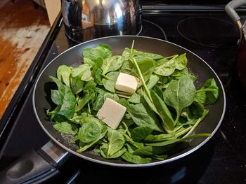 High angle view of vegetables in container