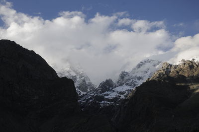 Scenic view of mountains against sky during winter