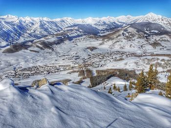 Snow covered mountains against sky