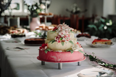 Wedding cake on table