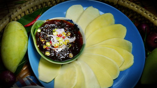 High angle view of breakfast on table