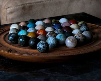 High angle view of fruits in container on table