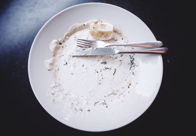 High angle view of bread in plate