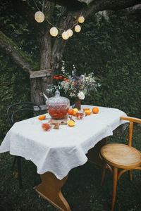 Table and chairs in back yard