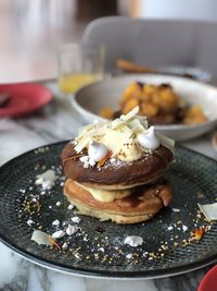 Close-up of cake in plate on table
