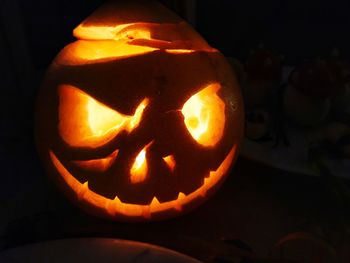 Close-up of illuminated halloween pumpkin