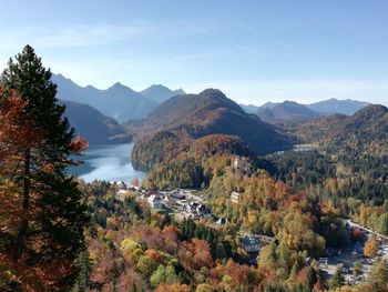 Scenic view of lake against sky during autumn