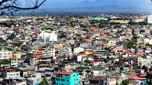 High angle view of buildings in city