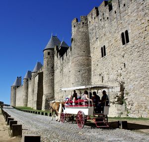 Tourists at a town square