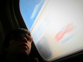 Woman traveling in train