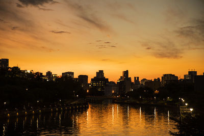 Silhouette buildings against sky during sunset