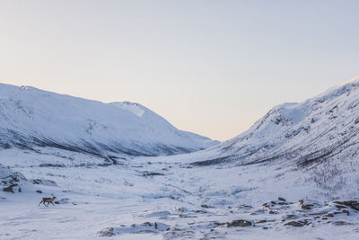 Scenic view of snow mountains against clear sky