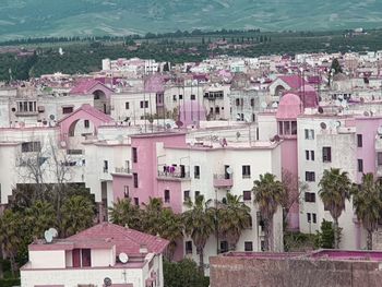 High angle view of buildings in town