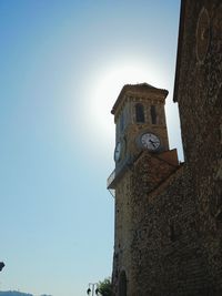 Low angle view of built structure against clear blue sky