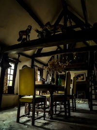 Empty chairs and tables in building