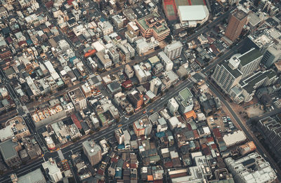 High angle view of buildings in city