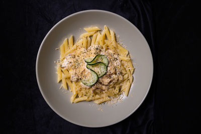 High angle view of food in plate