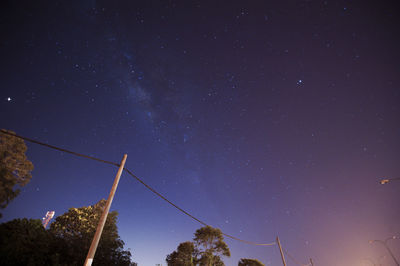 Low angle view of trees against sky at night