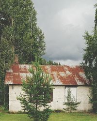 Trees on landscape against cloudy sky