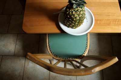 High angle view of pineapple on table