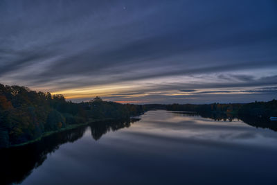 Scenic view of lake against sky at sunset