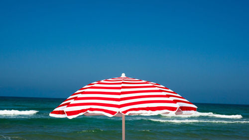 Seascape against clear blue sky